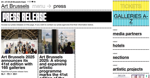165 galleries at Art Brussels 2025 BELGIUM -  24 > 27 April, 2025 @artbrussels