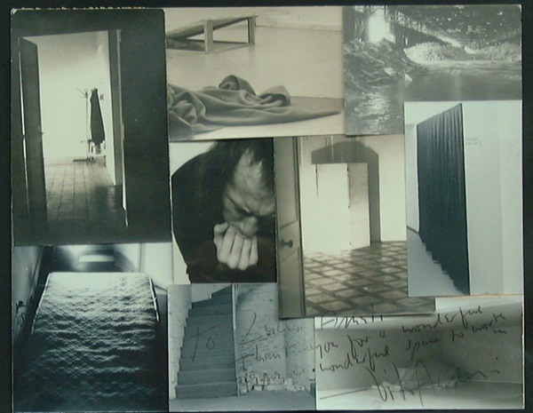 click to enlarge- double click to reduce Vito Acconci,Performance Lucio Amelio Naples 1977
Photocollage 200x250 cm
Signed and dated lower right
