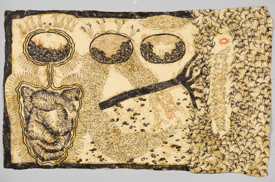 Simone Pellegrini, Concavi i fissi, 2006, tecnica mista su carta, cm. 200x313 Galleria Bonioni Arte