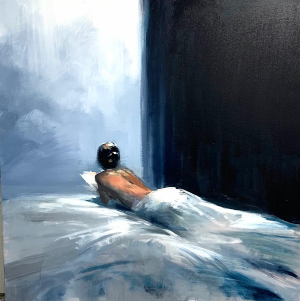 click to enlarge- double click to reduce Craig Mooney, Indigo Dreams
oil on linen
46 x 46 inches