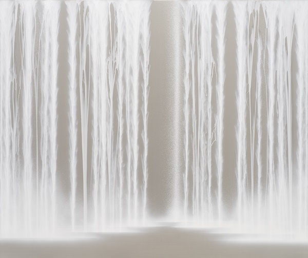 Hiroshi Senju, Waterfall, 2024, platinum and pigments on Japanese mulberry paper mounted on board, 63.8 x 76.3 inches/162 x 194 cm