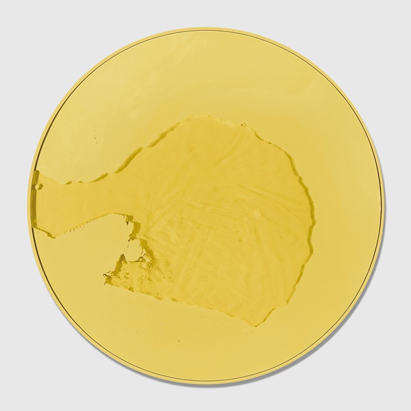 Manuel Mérida Circulo Amarillo Palido, 2015 Signed, titled and dated on the reverse Painted wood, pigments, glass, electric engine Diameter 129 cm 
